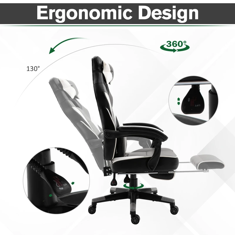 Vinsetto Home Office Gaming Racing Chair Swivel Ergonomic Reclining Lumbar Support Footrest Height Adjustable Free Moving Working Relaxing High Back