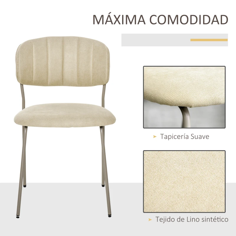 HOMCOM Juego de 4 Sillas de Comedor Apilables con Patas de Metal Estilo Moderno Nórdico para Cocina Bar Restaurante Carga Máx. 100 kg 49,5x55x81 cm Beige