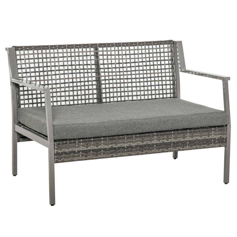 Outsunny® Sofá de Ratán Dos Plazas con Cojín Desmontable Sillón Mueble de Jardín 118x75x79cm para Patio Exterior al Aire Libre Gris
