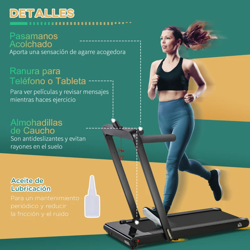 HOMCOM Cinta de Correr y Andar Eléctrica 2 en 1 Plegable 1-12km/h Caminar 1-4km/h con Control Remoto Pantalla LED Dual Bluetooth y Superficie de Carrera para Gimnasio Casa 134x66x107 cm Negro