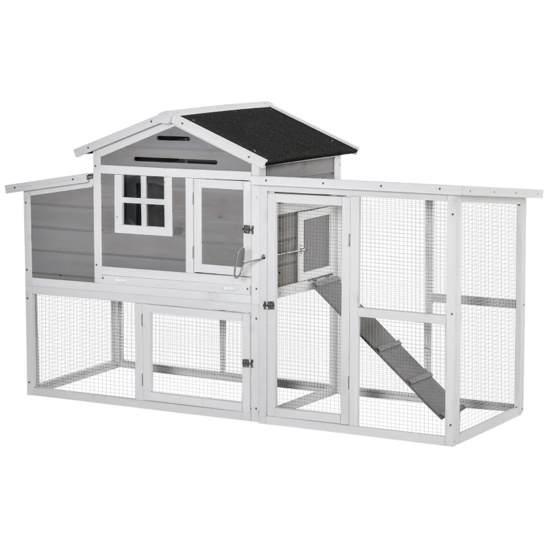 PawHut Large Chicken Coop with Run Hen House Wooden Poultry Cage w/ Nesting Box Removable Tray Outdoor 193 x 78 x 115cm