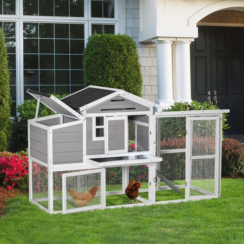 PawHut Large Chicken Coop with Run Hen House Wooden Poultry Cage w/ Nesting Box Removable Tray Outdoor 193 x 78 x 115cm