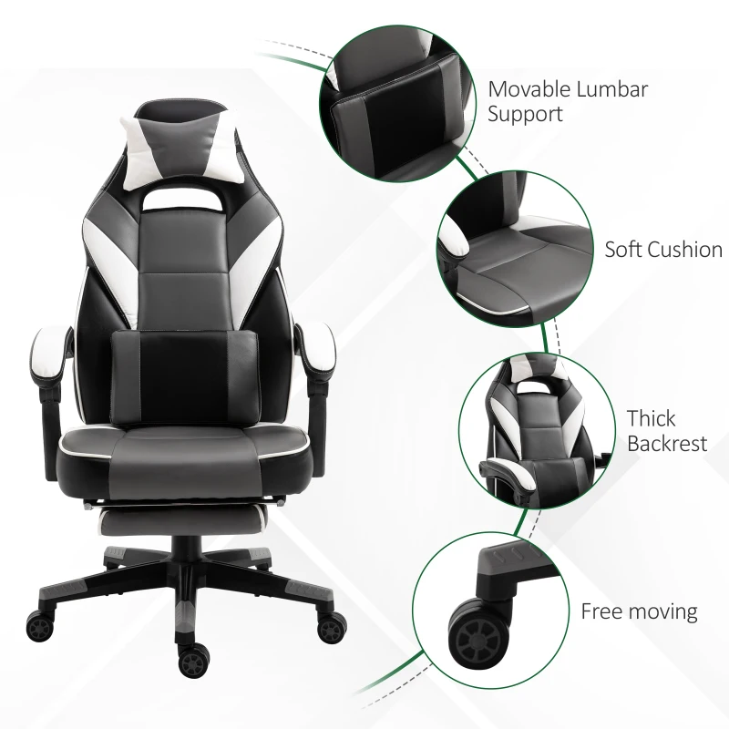 Vinsetto Home Office Gaming Racing Chair Swivel Ergonomic Reclining Lumbar Support Footrest Height Adjustable Free Moving Working Relaxing High Back