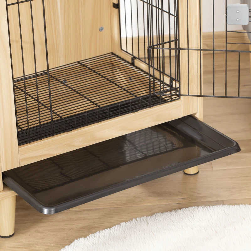 PawHut Cage pour chien cage pour animaux sur pied style meuble plateau amovible porte verrouillable structure en acier et bois 64L x 48l x 83H cm chêne