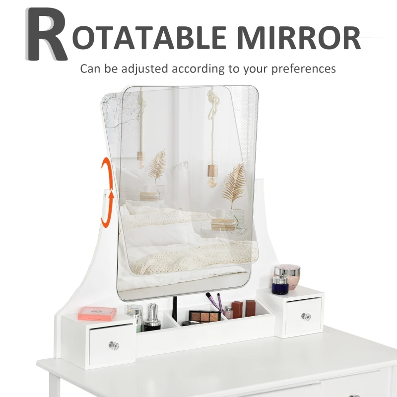 HOMCOM Dressing Table Set with Cushioned Stool, Makeup Vanity Dresser Desk with 5 Drawers for Bedroom, White