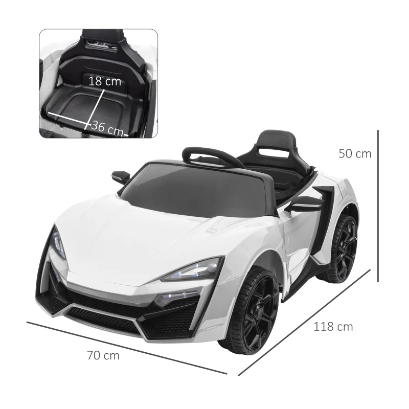 HOMCOM Coche Eléctrico Infantil para Niños a partir de 3 Años con Mando a Distancia 118x70x50cm Blanco