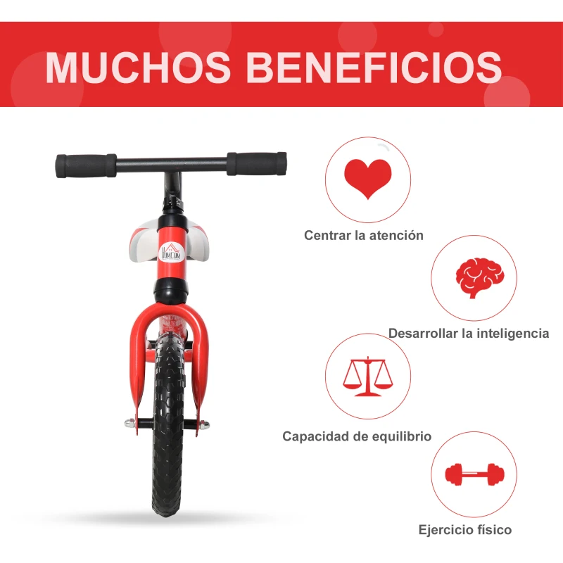 HOMCOM Bicicleta sin Pedales para Niños de +2 Años con Sillín Ajustable en Altura Neumáticos de EVA Carga Máx. 25 kg Metal 65x33x46 cm Rojo