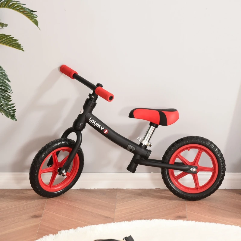 HOMCOM Bicicleta sin Pedales para Niños de +2 Años con Sillín Ajustable en Altura Neumáticos de EVA Carga Máx. 25 kg Metal 65x33x46 cm Negro