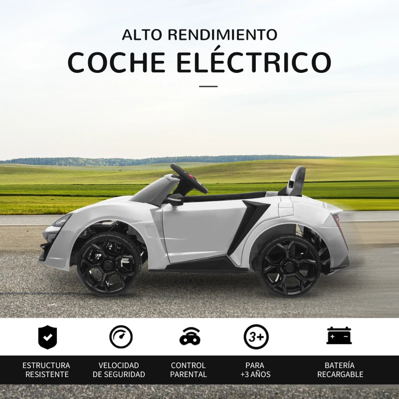 HOMCOM Coche Eléctrico Infantil para Niños a partir de 3 Años con Mando a Distancia 118x70x50cm Blanco