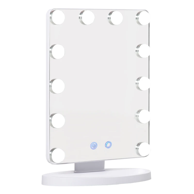 HOMCOM Hollywood Makeup Mirror with 12 Dimmable Bulbs, Multiple Color Modes, Table Top Vanity Mirror for Dressing Table, Smart Touch Control, Plug in