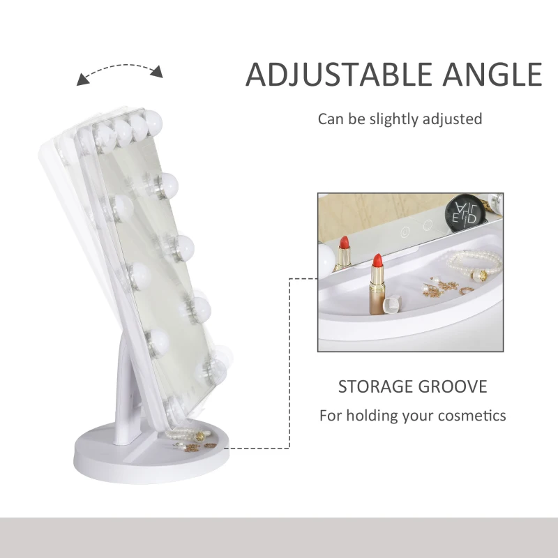 HOMCOM Hollywood Makeup Mirror with 12 Dimmable Bulbs, Multiple Color Modes, Table Top Vanity Mirror for Dressing Table, Smart Touch Control, Plug in