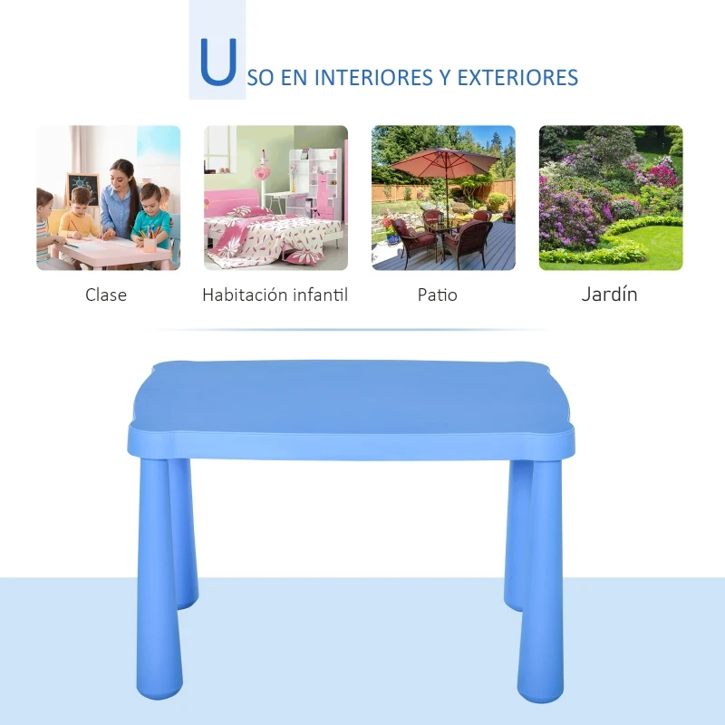 HOMCOM Mesa Infantil Rectangular de +2 Años con Pies y Bordes Redondos Mesita Infantil para Interiores y Exteriores Carga Máx. 30 kg 76,5x54,5x49,5 cm Azul