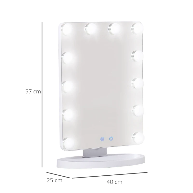 HOMCOM Hollywood Makeup Mirror with 12 Dimmable Bulbs, Multiple Color Modes, Table Top Vanity Mirror for Dressing Table, Smart Touch Control, Plug in