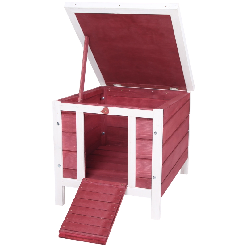 PawHut Coelheira de Madeira Exterior Coelheira para Roedores Animais de Estimação Pequenos com Teto Asfáltico e Rampa Antiderrapante 42x51x43cm Vermelho