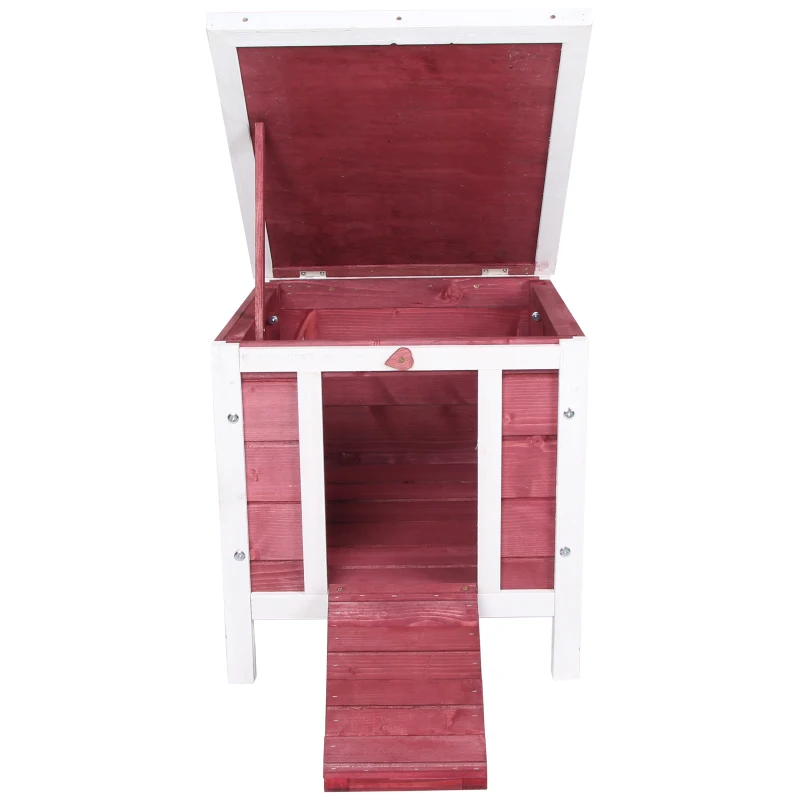 PawHut Coelheira de Madeira Exterior Coelheira para Roedores Animais de Estimação Pequenos com Teto Asfáltico e Rampa Antiderrapante 42x51x43cm Vermelho