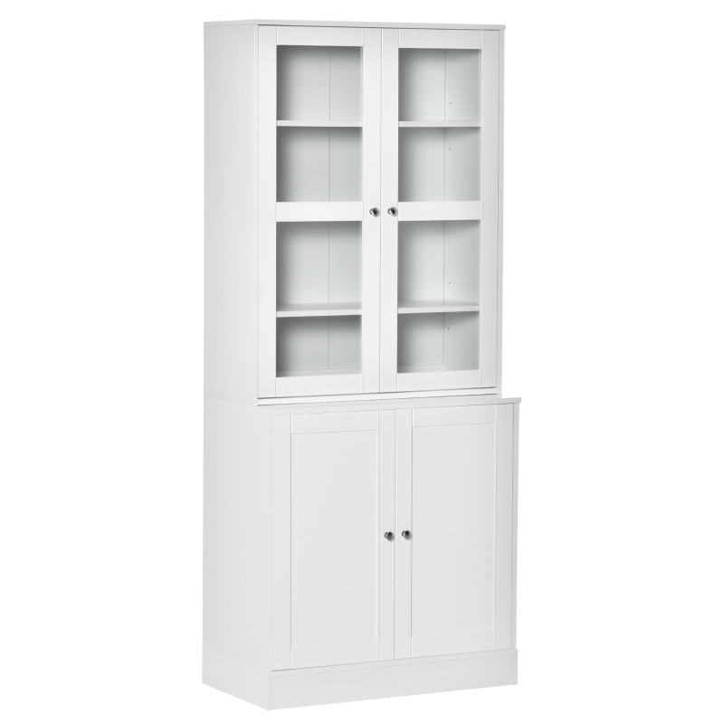 HOMCOM Vitrina Armario de Libros con 4 Puertas y Estantes Ajustables Estilo Moderno Armario Organizador para Salón Cocina Oficina Dormitorio 76x40x178,5 cm Blanco