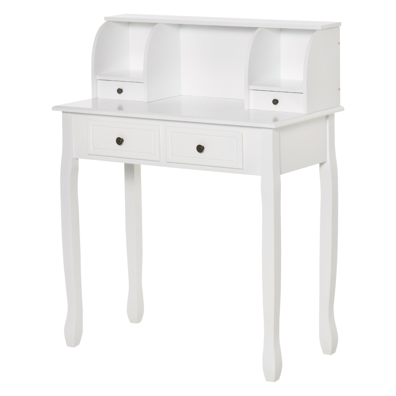 HOMCOM Dressing Table Vanity Make-Up 4 Drawers Dividers Console Desk Bedroom Furniture Nightstand Cosmetic Storage White