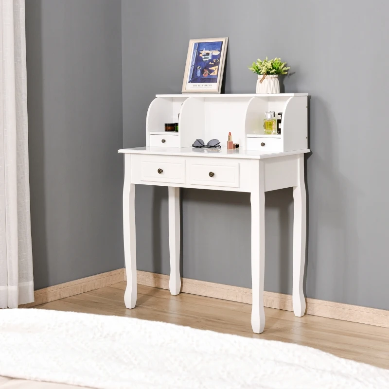 HOMCOM Dressing Table Vanity Make-Up 4 Drawers Dividers Console Desk Bedroom Furniture Nightstand Cosmetic Storage White