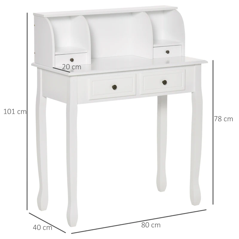 HOMCOM Dressing Table Vanity Make-Up 4 Drawers Dividers Console Desk Bedroom Furniture Nightstand Cosmetic Storage White