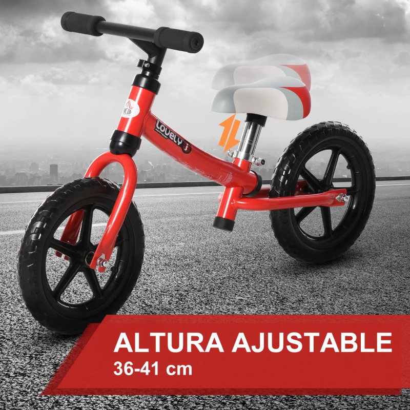HOMCOM Bicicleta sin Pedales para Niños de +2 Años con Sillín Ajustable en Altura Neumáticos de EVA Carga Máx. 25 kg Metal 65x33x46 cm Rojo