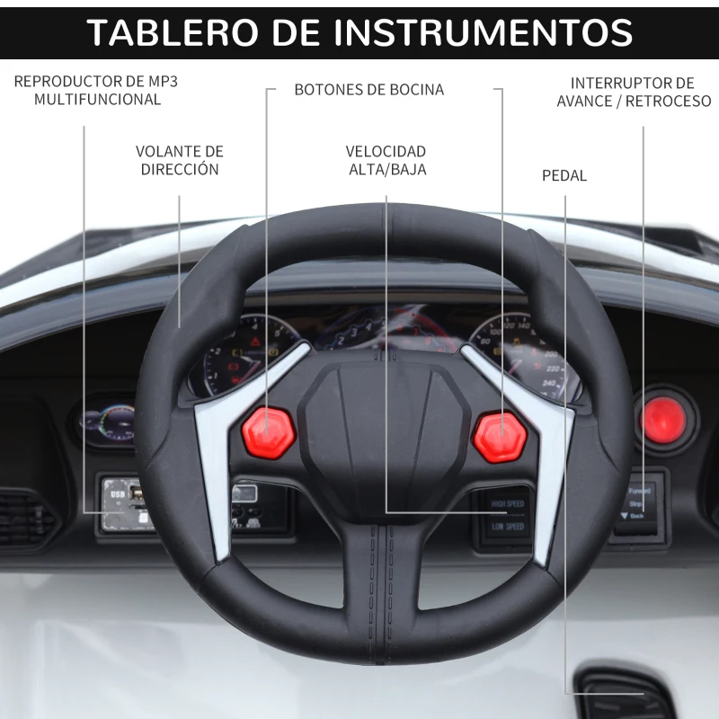 HOMCOM Coche Eléctrico Infantil para Niños a partir de 3 Años con Mando a Distancia 118x70x50cm Blanco
