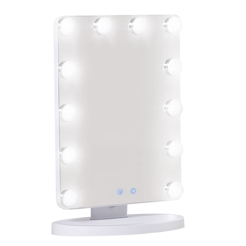 HOMCOM Hollywood Makeup Mirror with 12 Dimmable Bulbs, Multiple Color Modes, Table Top Vanity Mirror for Dressing Table, Smart Touch Control, Plug in