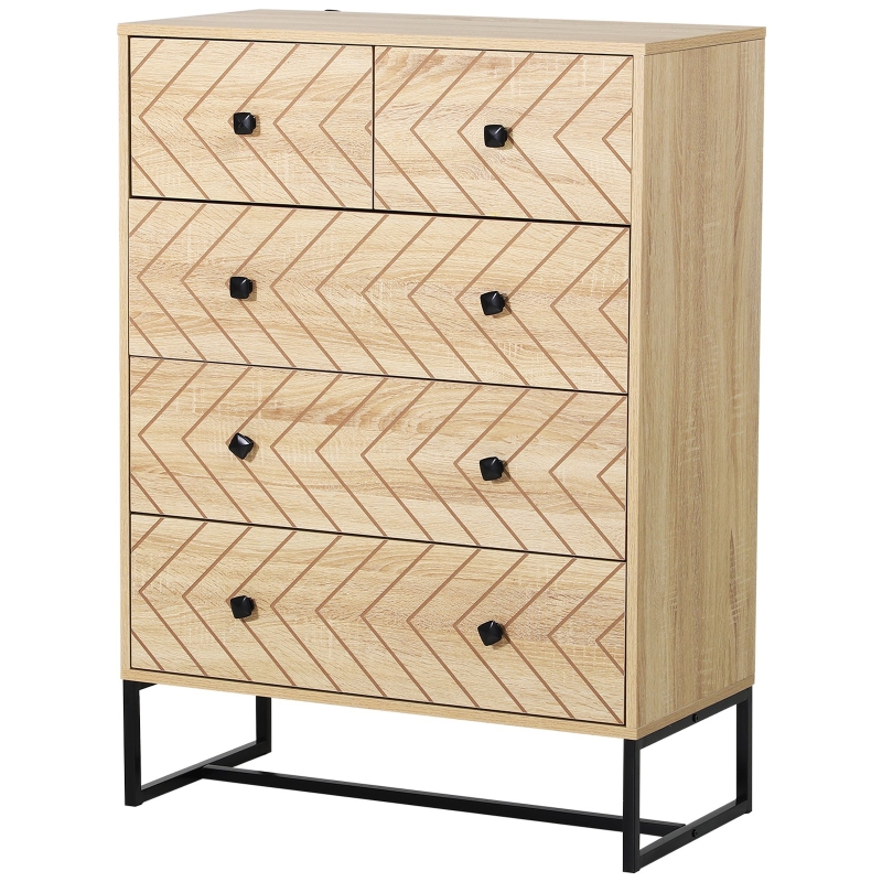 HOMCOM Chest Of 5 Drawers Storage Unit Zig Zag Design w/ Black Metal Handles