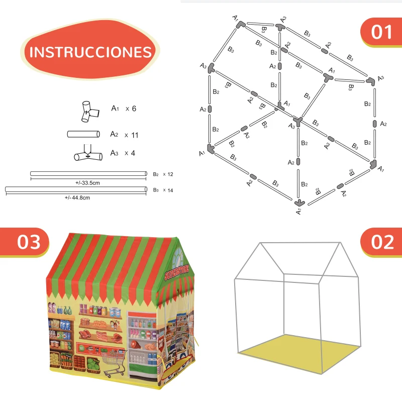 HOMCOM Tienda de Juego de Supermercado para Jugar de Niños Zona Infantil Fácil de Montar Regalo p0ara Niños 93x69x103cm 0.75kg