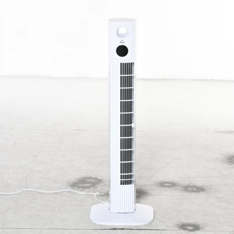 HOMCOM Ventoinha de Coluna 45W Silencioso com Controle Remoto 3 Velocidades 3 Modos Oscilação 70° Tela LED Tátil Temporizador 12h e Caixa de Aromas 31,5x31,5x96cm Branco