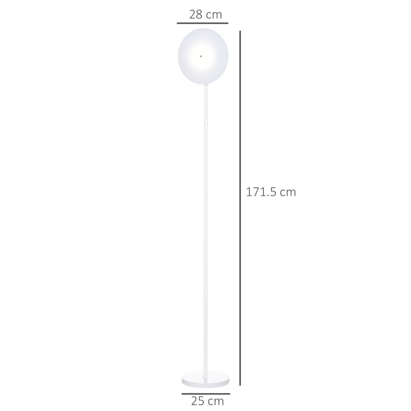 HOMCOM Modern Floor Lamp, Dimming Uplighter Standing Lamp with 3 Brightness, Adjustable Head for Living Room, Bedroom, 171.5cm, White