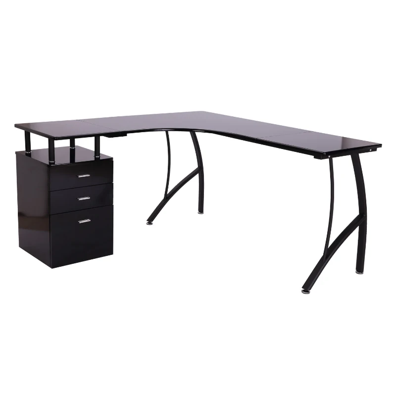 HOMCOM Corner Computer Desk Home Office L-Shaped  Study PC Table Furniture Writing Workstation (Black)