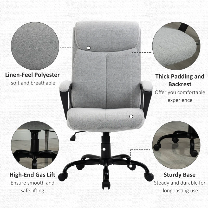 Vinsetto High Back Executive Chair Ergonomic Task Seat Home Office Swivel  Computer Chair for Sturdy with Padded Armrests, Adjustable Height, Light Grey