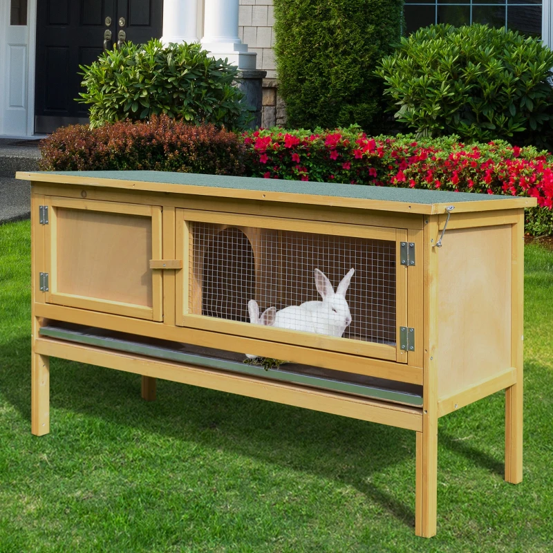 PawHut Guinea Pigs Hutches, 115Lx44.3Wx65H cm, Fir Wood-Yellow/Green