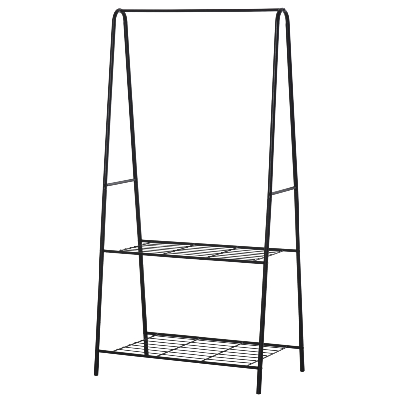 HOMCOM 77L x 45W x 153H cm A Shaped Clothes Rack, 2-Tier, Steel-Black