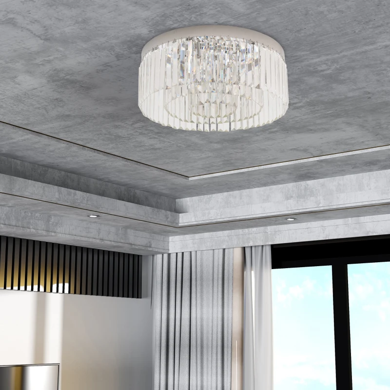 HOMCOM Crystal Ceiling Light Modern Chandeliers w/ Stainless Steel Base 10 Lights Elegant Flush Mount Ceiling Lighting for Living Room, Bedroom, Hallway, Bar, Cloakroom