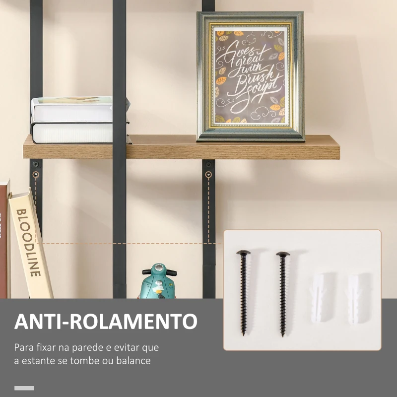 HOMCOM Estante Estilo Industrial de 5 Níveis Estante para Livros Metálica com Desenho Assimétrico para Sala de Estar Escritório Dormitório 80x39x179,5cm Madeira e Preto