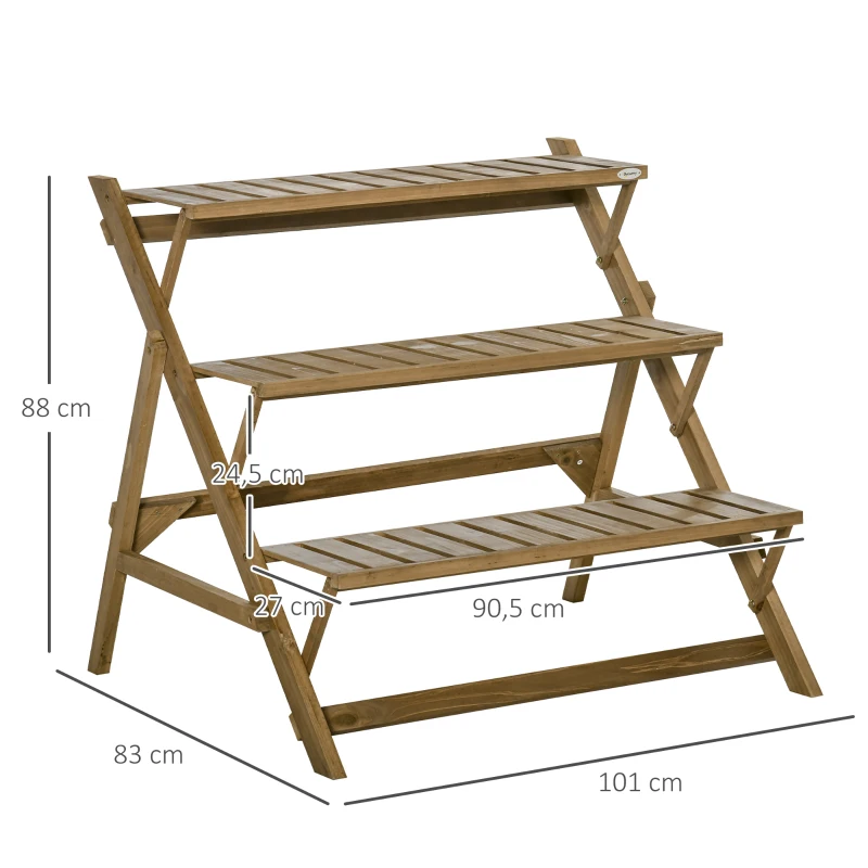 Outsunny Suporte de Madeira para Plantas em Forma de Escada com 3 Prateleiras Dobrável Suporte de Vasos de Plantas para Decoração de Interiores e Exteriores 101x83x88cm Marrom