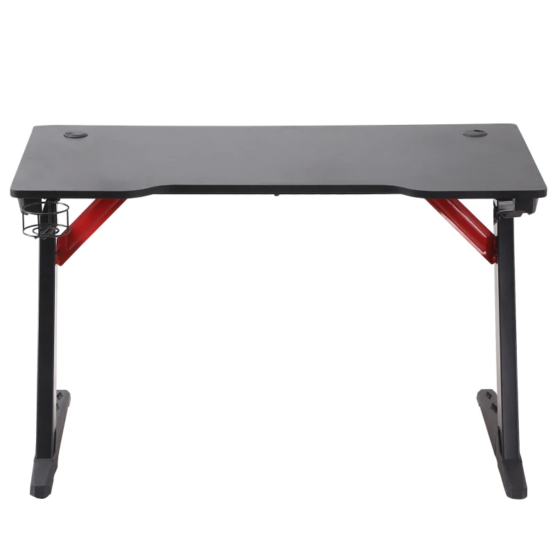 HOMCOM Racing Style Gaming Desk with LED Lights, Z-Shaped Computer Table Workstation with Cup Holder, Headphone Hook and Cable Management Holes for Study, Home Office, Black