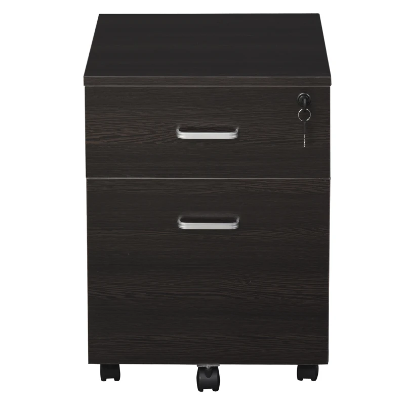 Vinsetto 2-Drawer Locking Office Filing Cabinet w/ 5 Wheels Rolling Storage Hanging Legal Letter Files Cupboard Home Organisation Black Wood Grain