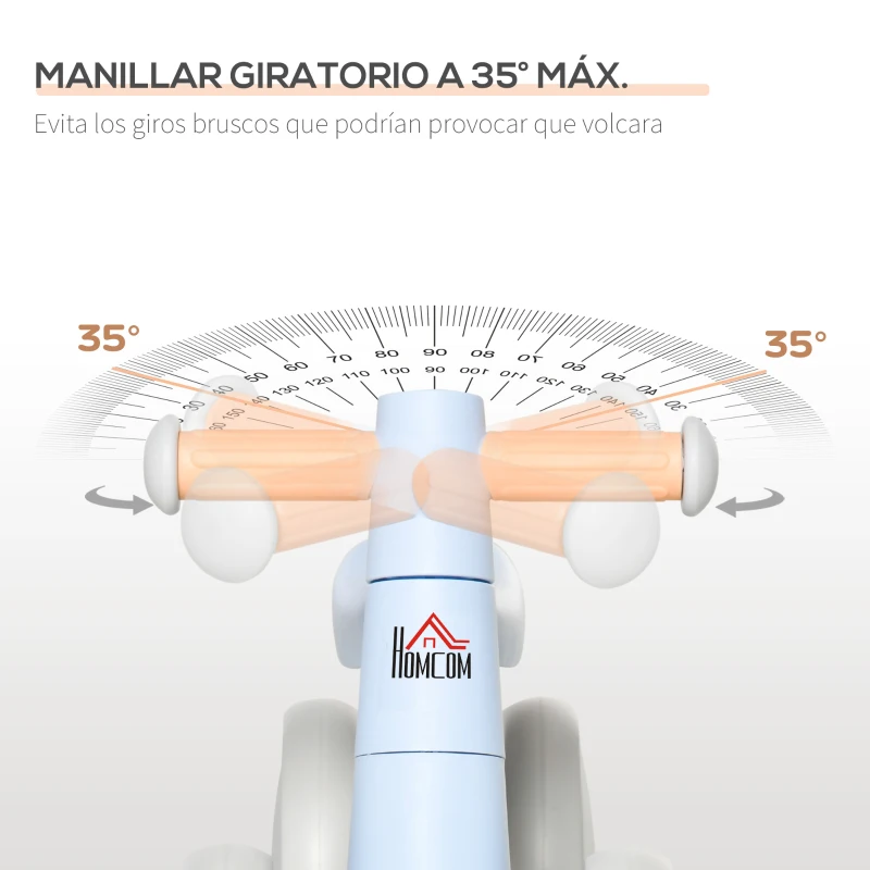 HOMCOM Bicicleta sin Pedales para Niños de 1-3 Años Bicicleta de Equilibrio con 4 Ruedas Ligeras Correpasillos Infantil 60x24x37 cm Azul