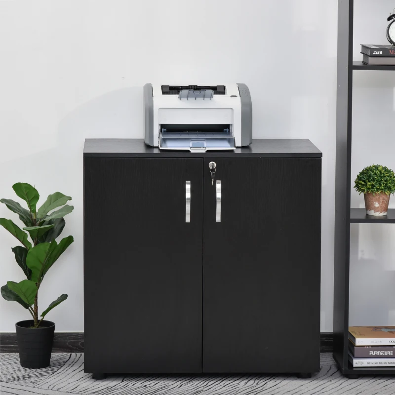 Vinsetto Lockable Office Storage Cabinet 2-Tier Filing Cabinet w/ Feet 2 Keys Melamine Coating Aluminium Handles Home Office Printer Stand Black(m-10)