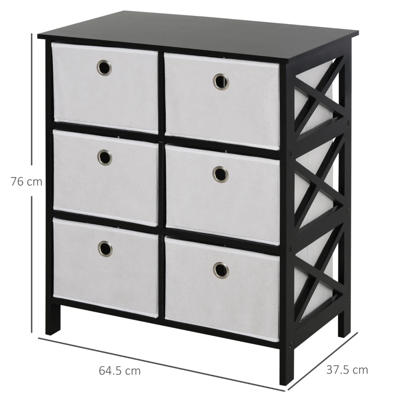 HOMCOM Portable Non-woven Fabrics Chest of Drawers Organize Cabinet Storage Cabinet w/ 6 Drawer, Black