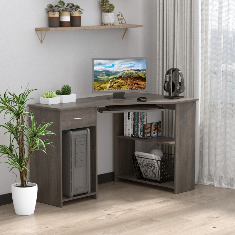 HOMCOM Particle Board Corner Computer Desk Grey