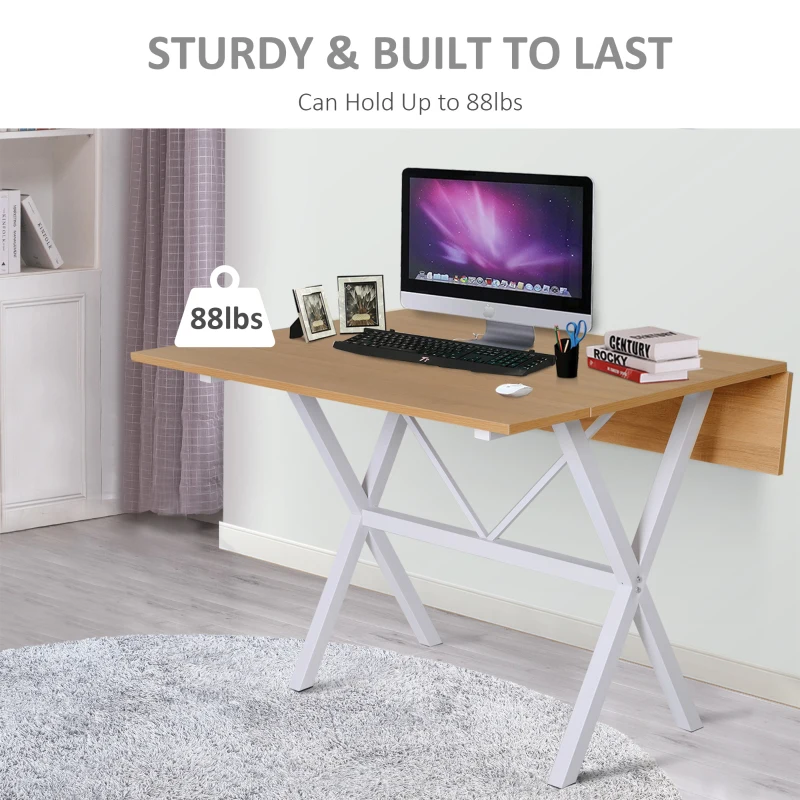 HOMCOM Dining Table Drop Leaf Metal Frame MDF Top Folding Expandable 6 Person Oak