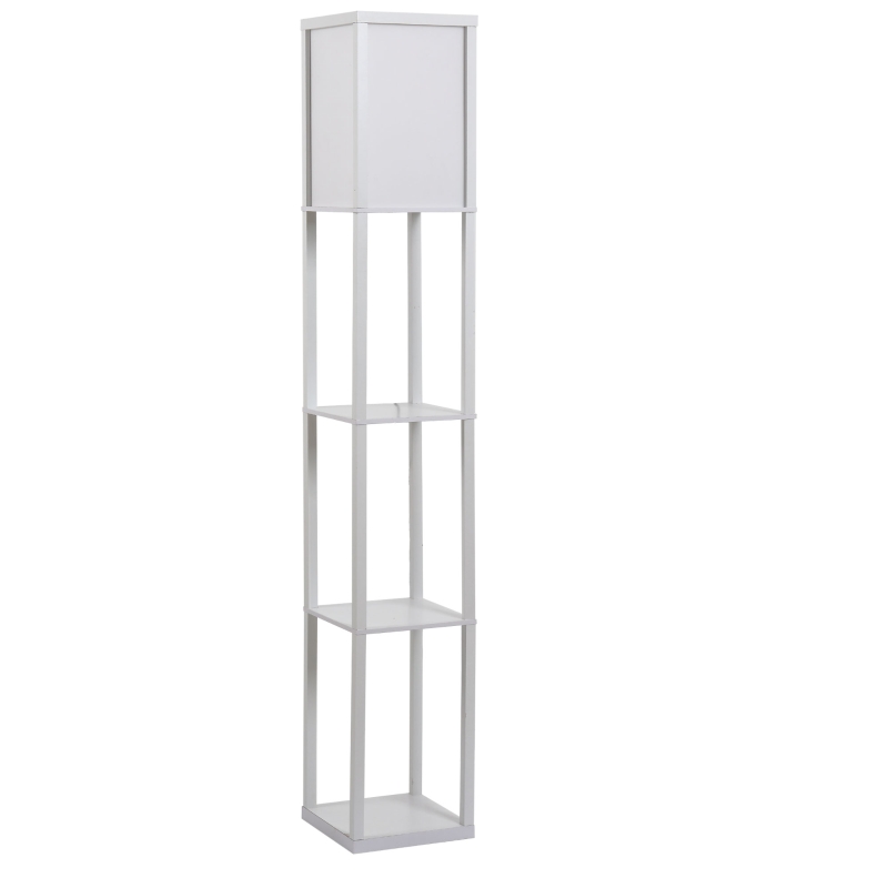 HOMCOM 3-Tier Floor Lamp, Floor Light with Storage Shelf, Reading Standing Lamp for Living Room, Bedroom, Kitchen, Dining Room, Office, Dorm, 160cm, White