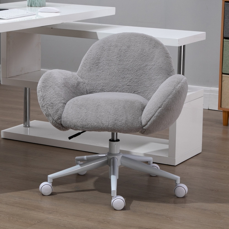 Homcom Fluffy Leisure Chair Office With High Back And Armrest For Home Bedroom Living Room Wheels Grey Aosom Uk Homcom Fluffy Leisure Chair Office, Fluffy Desk Chair Ikea