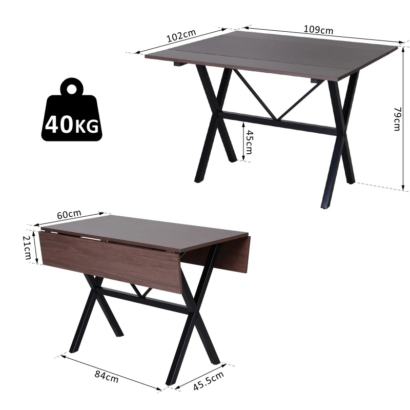 HOMCOM Dining Table Drop Leaf Metal Frame MDF Top Folding Expandable 6 Person Brown