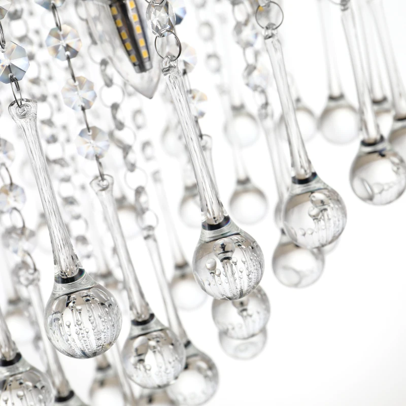 HOMCOM Elegant Modern Crystallite Ceiling Chandelier Light Pendant w/ Round Drum Shade 40W Home Lighting Furnishing Silver, Ф54 x 40cm