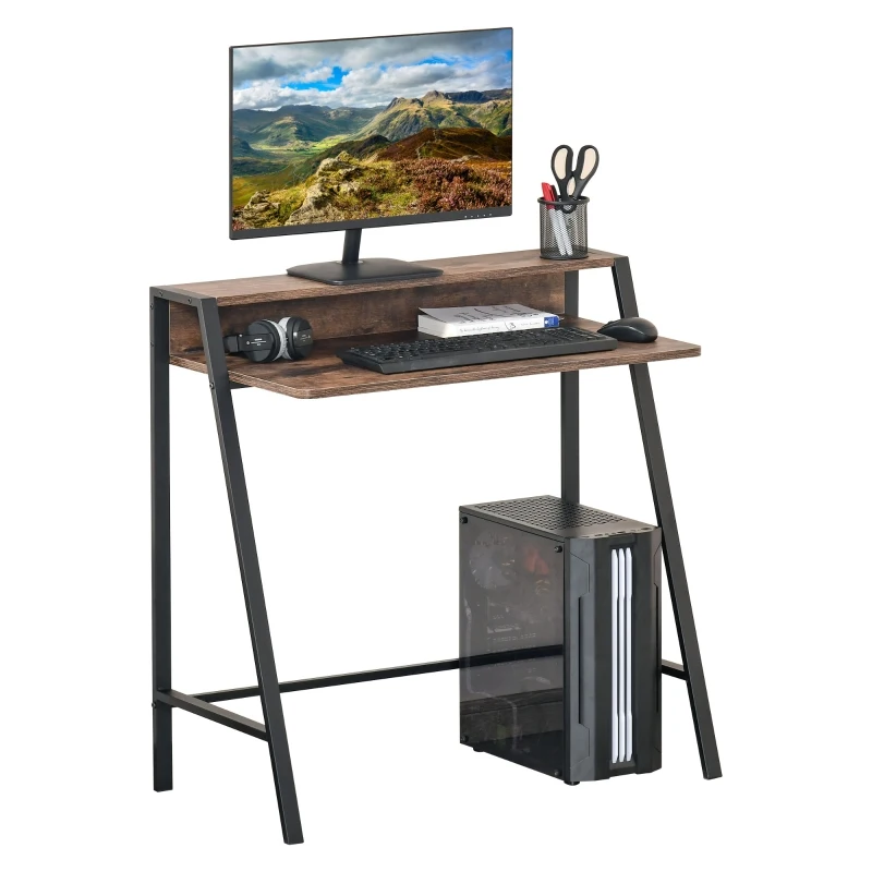 HOMCOM Writing Desk Computer Table Home Office PC Laptop Workstation Storage Shelf 84L x 45W cm Rustic Brown