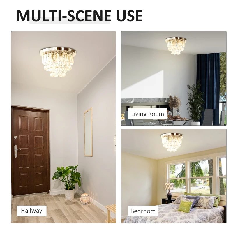 HOMCOM Round Crystal Lamp Chandelier Ceiling Mount Fixture For Living Room Dining Room Hallway Modern (7 Light), Ф35 x 24cm